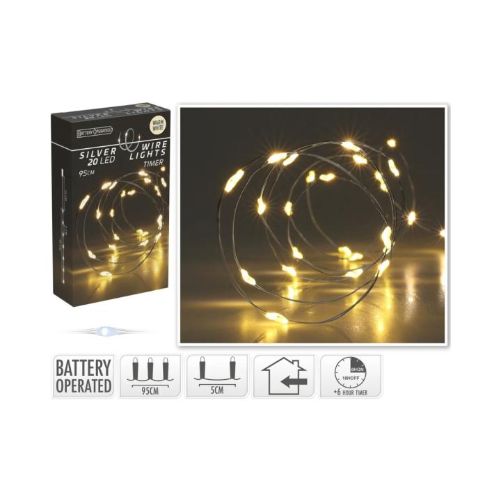 Zilverdraad lichtsnoer 20 LED 95cm - draadverlichting