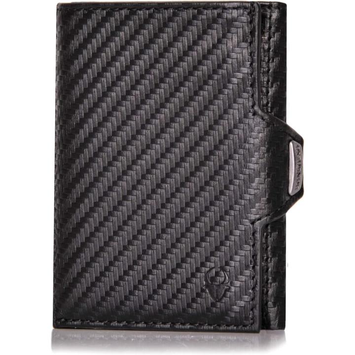Donbolso® Portemonnee NextGen Leer, slanke portemonnee met muntvak en RFID-bescherming. Tot 11 kaarten. Mini formaat voor mannen en vrouwen. Koolstof