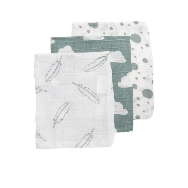 Hydrofielwashandje Clouds/Dots/Feathers Groen 20x17cm