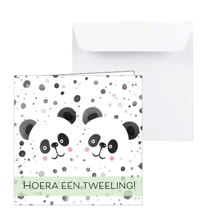 Geboortekaartje Panda's "Hoera een Tweeling"
