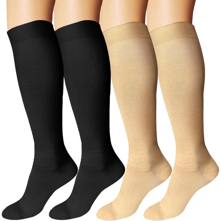 Boost je prestaties en herstel met deze ultieme compressiekousen! - S-M - 2 x zwart, 2 x huidskleur