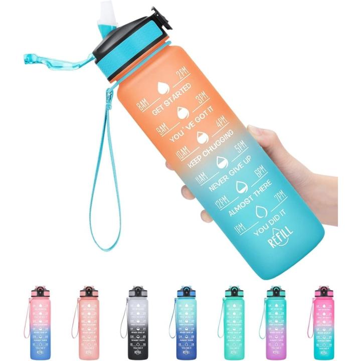 💧 Altijd gehydrateerd met deze BPA-vrije waterfles van 1 liter! - oranje groen