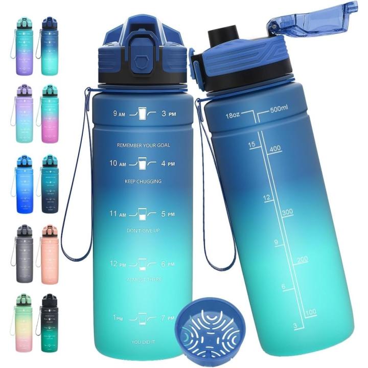 💧 Blijf gehydrateerd met deze BPA-vrije sportfles met tijdmarkering! - 0.5 L - Donkerblauw Cyaan