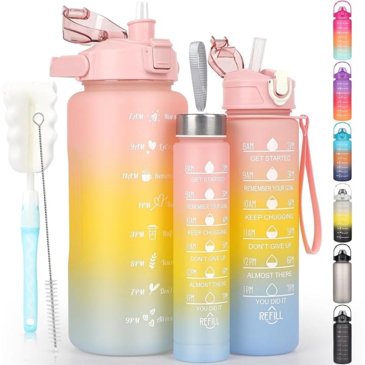 💧 Complete hydratieset – 3 stuks waterflessen voor elke gelegenheid! 🚀 - roze