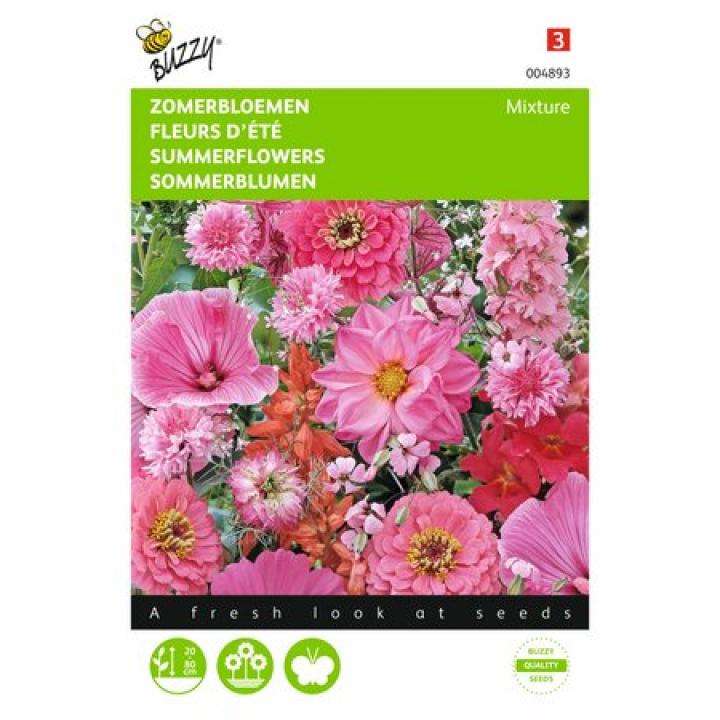Buzzy zomerbloemen, roze en rood mix