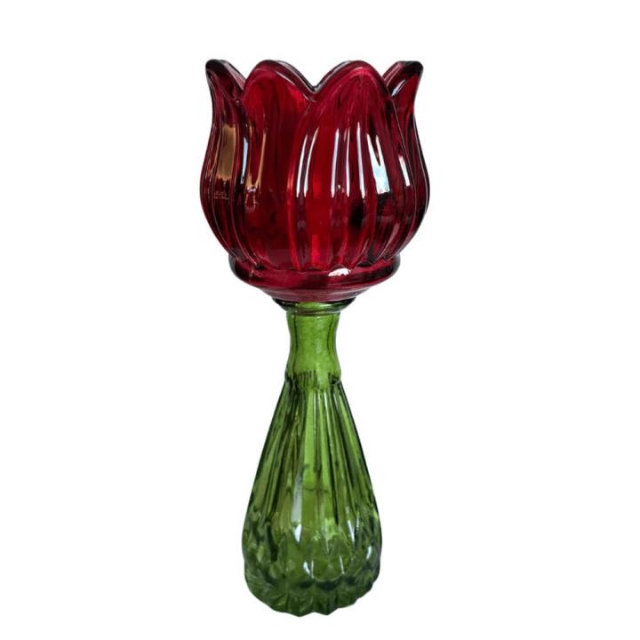Kandelaar en Vaasje  Flower T-light - Rood - 18cm hoog