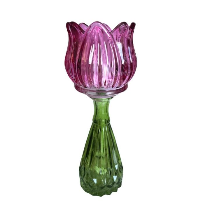 Kandelaar en Vaasje  Flower T-light - fuchsia roze - 22cm hoog
