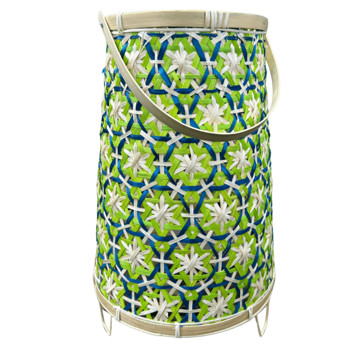 Bamboe Lantaarn  groen – 38 cm Hoog – Inclusief Glazen windlicht