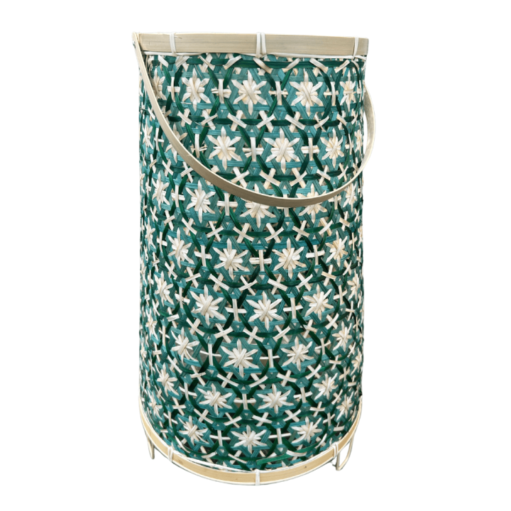 Bamboe Lantaarn  groen – (XL)– Inclusief Glazen windlicht