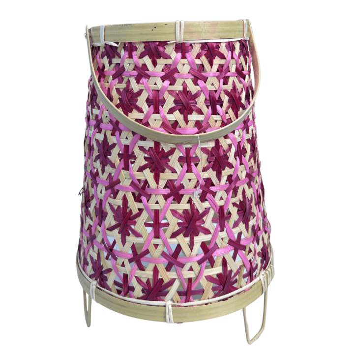 Bamboe Lantaarn  Paars-Roze – 28 cm Hoog – Inclusief Glazen windlicht