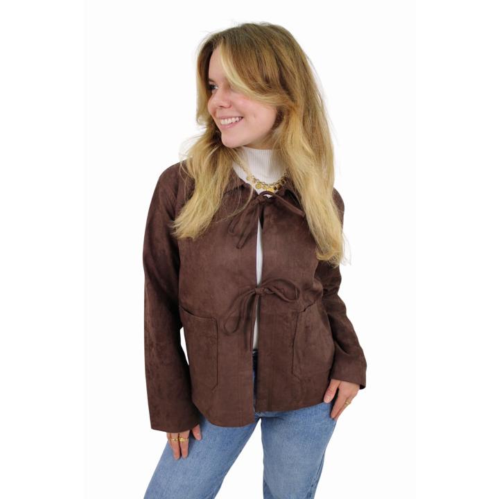 MAJA SUEDE BOW JACKET | BROWN - S/M
