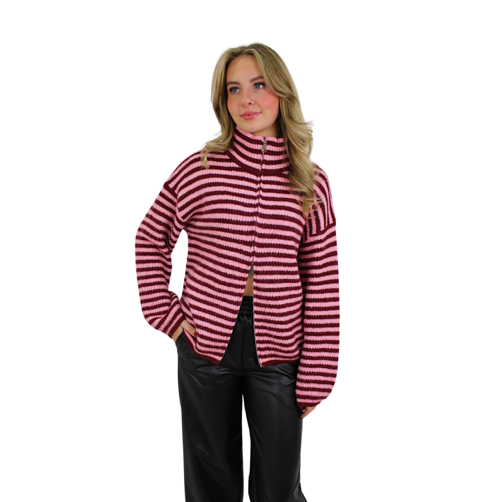 (PRE-ORDER VRIJ 16 JAN) LIV STRIPED ZIPPER | PINK/RED