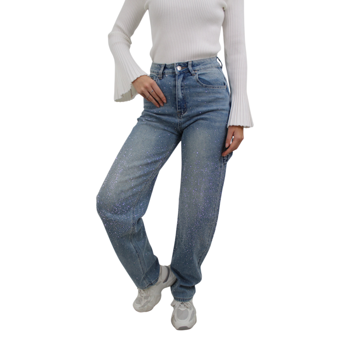 GLITTER BALLOON STRAIGHT LEG JEANS T72 | BLUE - 34/XS