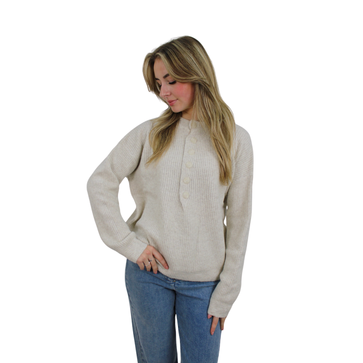 SADIE BASIC BUTTON KNIT | BEIGE - S/M