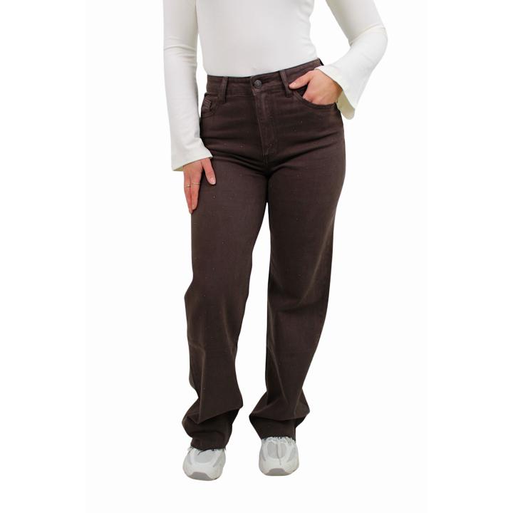 QUEEN HEARTS TALL GLITTER WIDE LEG JEANS W3767 | BROWN - 34/XS