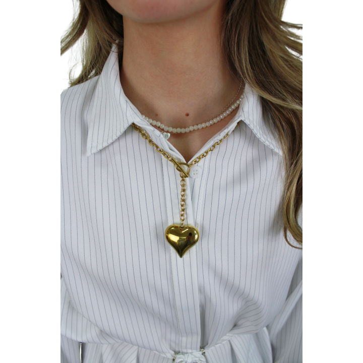 LONG HEART CHARM NECKLACE | GOLD