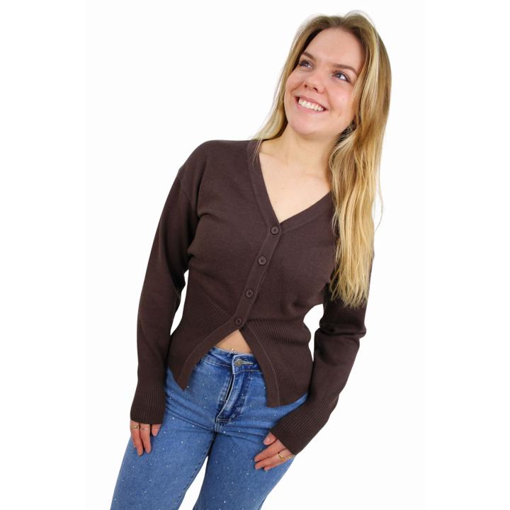 SOFT SPLIT CARDIGAN | BROWN - S/M