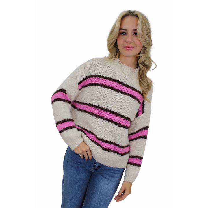 IVY DOUBLE STRIPED COMFY KNIT | VANILLA/HOTPINK