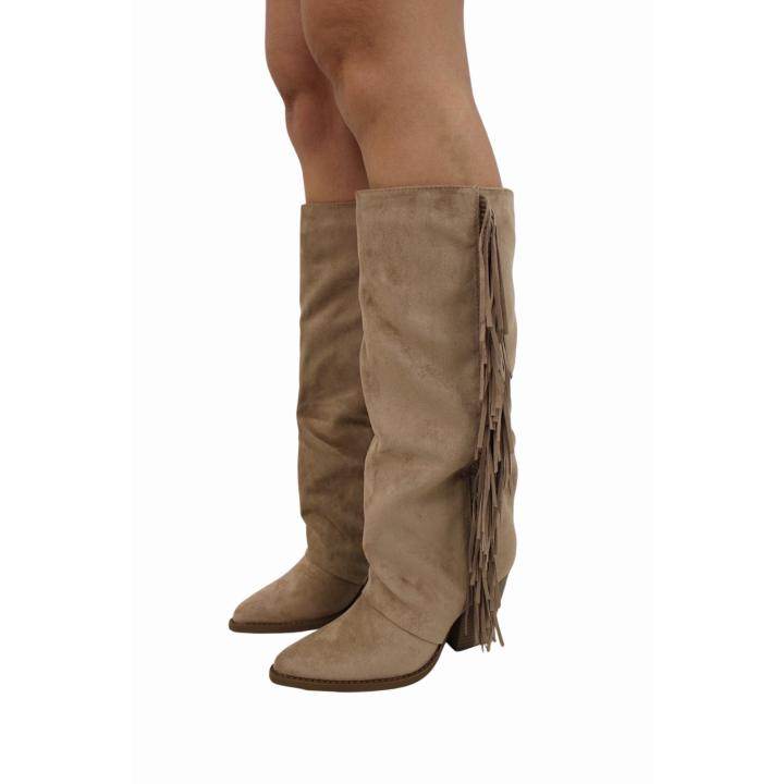 SUEDE FRANJE COWBOYBOOTS | BEIGE - 36