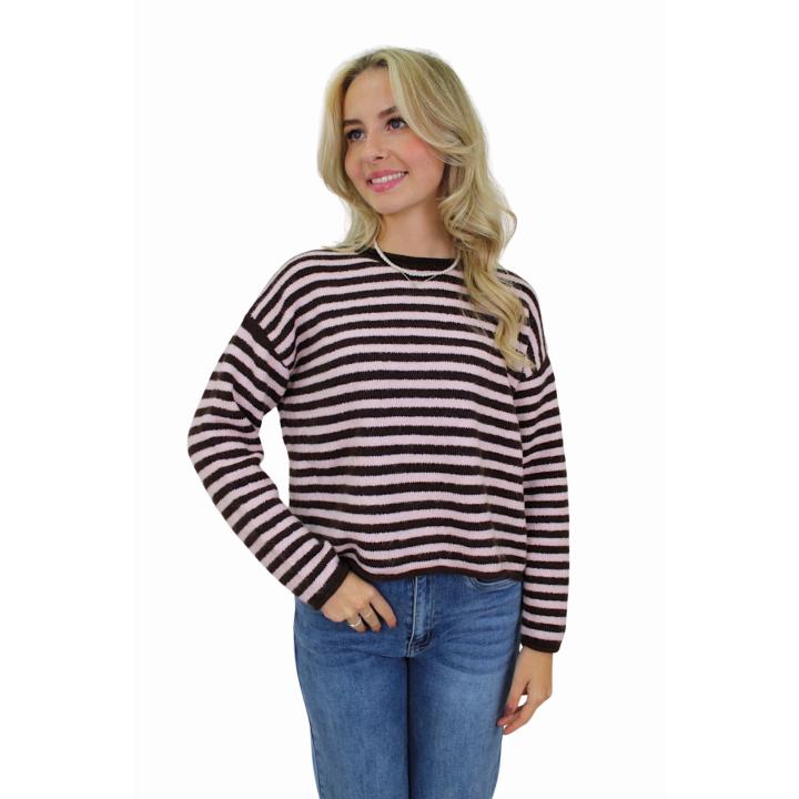 AMAYA SOFT STRIPED KNIT | BABYPINK/BROWN