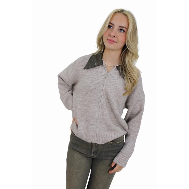 MACY ZIP CARDIGAN | LIGHT TAUPE