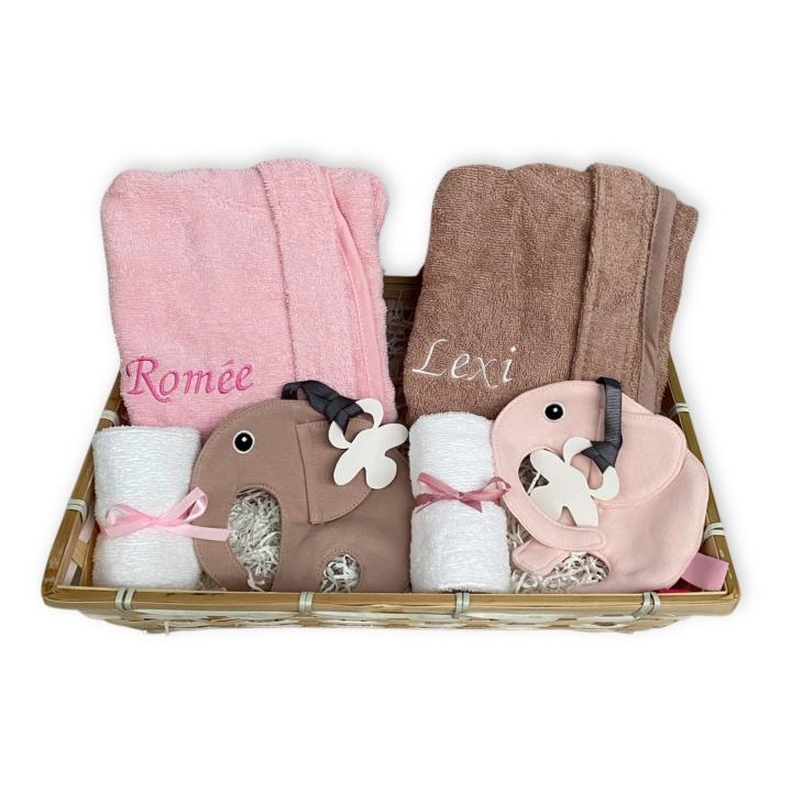 Tweeling kraamcadeau | Kraammand meisjes roze & oudroze