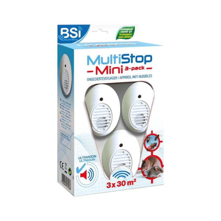 BSI MultiStop Mini - 3 Pack - Ultrasone Ongedierteverjager - Ongediertebestrijding - Onhoorbaar voor mens - Bereik tot 30 m² per stuk - 3 stuks