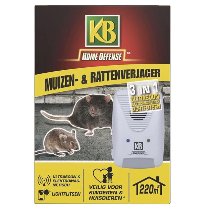 KB Home Defense Ratten- en Muizenverjager - Elektromagnetisch / Ultrasoon / Lichtflits - 220m2 bereik