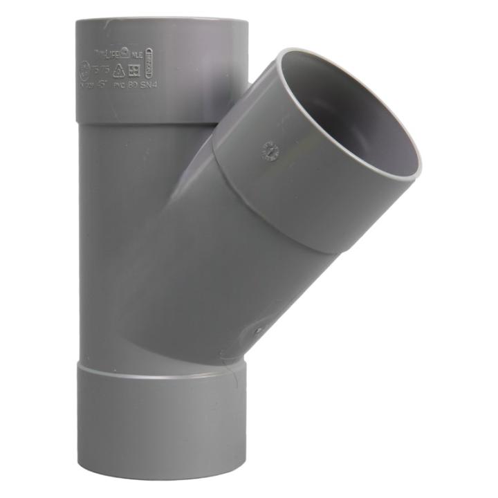 PVC 75 mm T-stuk 45° Mof 3 x LV