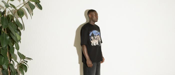 Wolf Pack Tee in Washed Black Cotton
